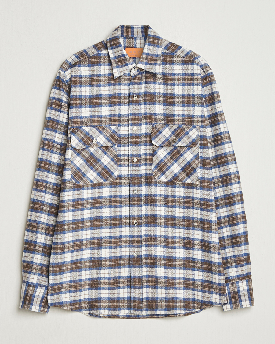 Mies | Kauluspaidat | Grigio | Heavy Flannel Overshirt Blue/Beige Check