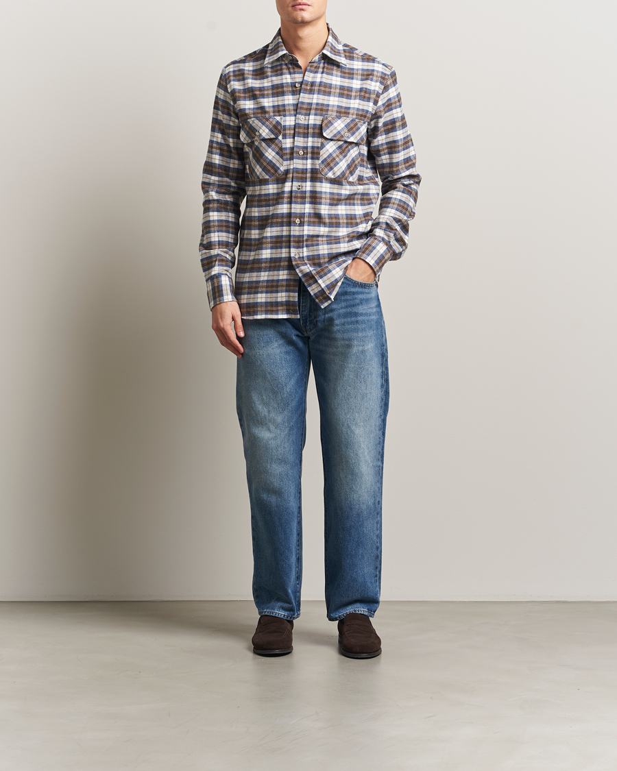 Mies | Kauluspaidat | Grigio | Heavy Flannel Overshirt Blue/Beige Check