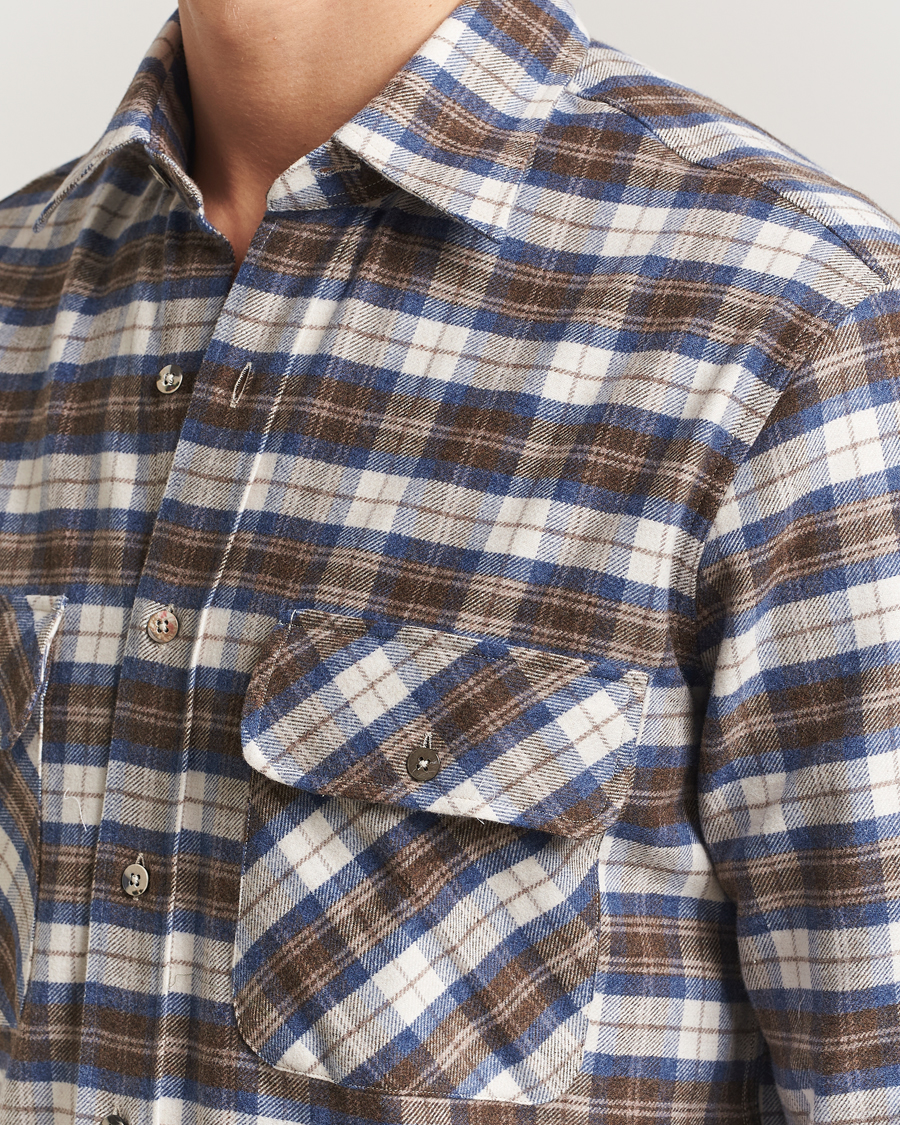 Mies | Kauluspaidat | Grigio | Heavy Flannel Overshirt Blue/Beige Check