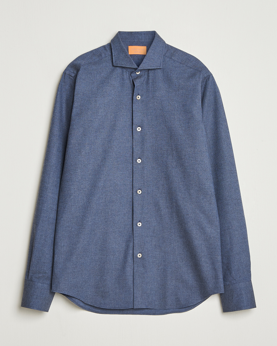 Mies | Kauluspaidat | Grigio | Washed Flannel Shirt Dark Blue