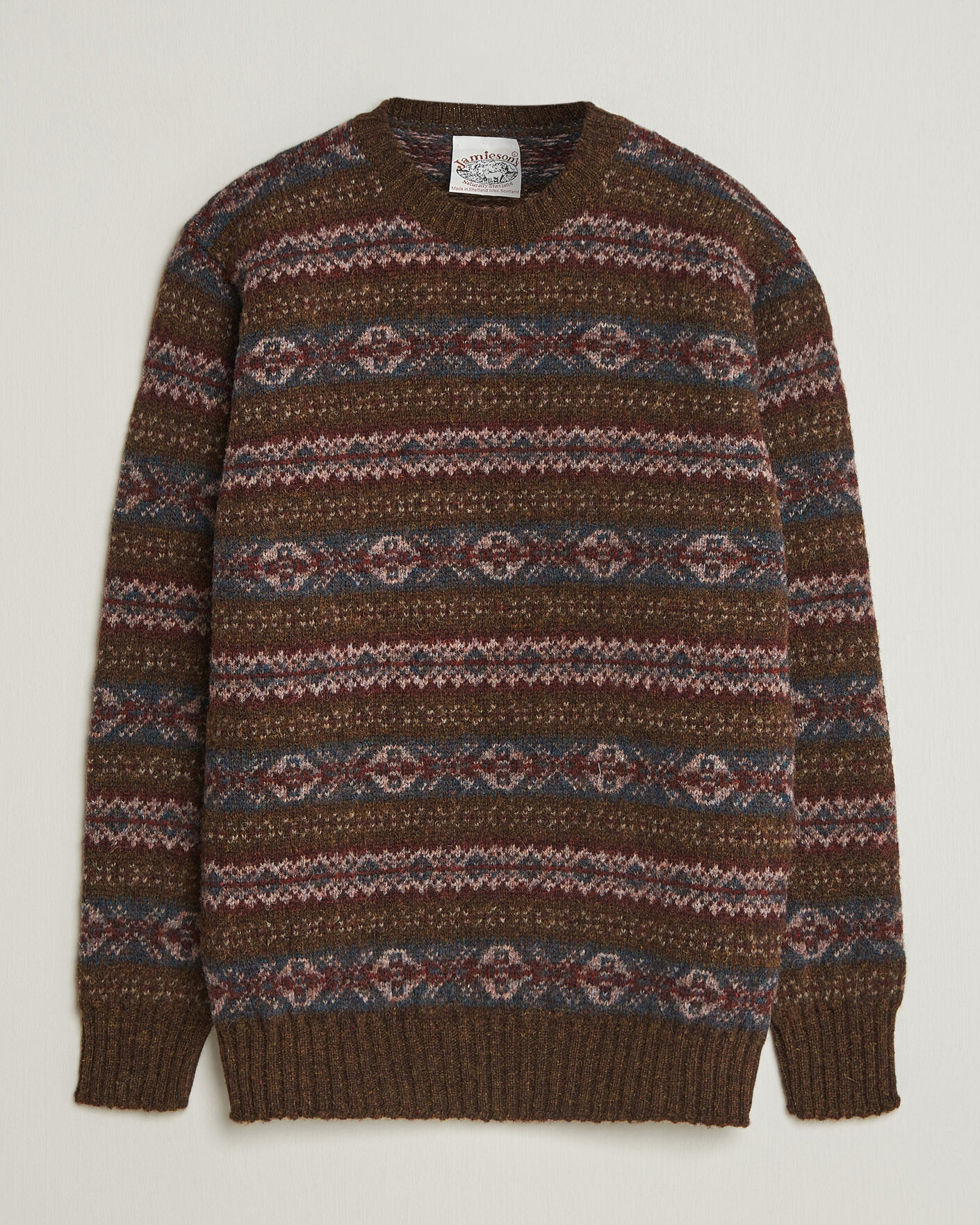 Mies | Puserot | Jamieson's of Shetland | Jamiesons Of Shetland All Over Fair Isle Pullover Crew Neck Moss Green