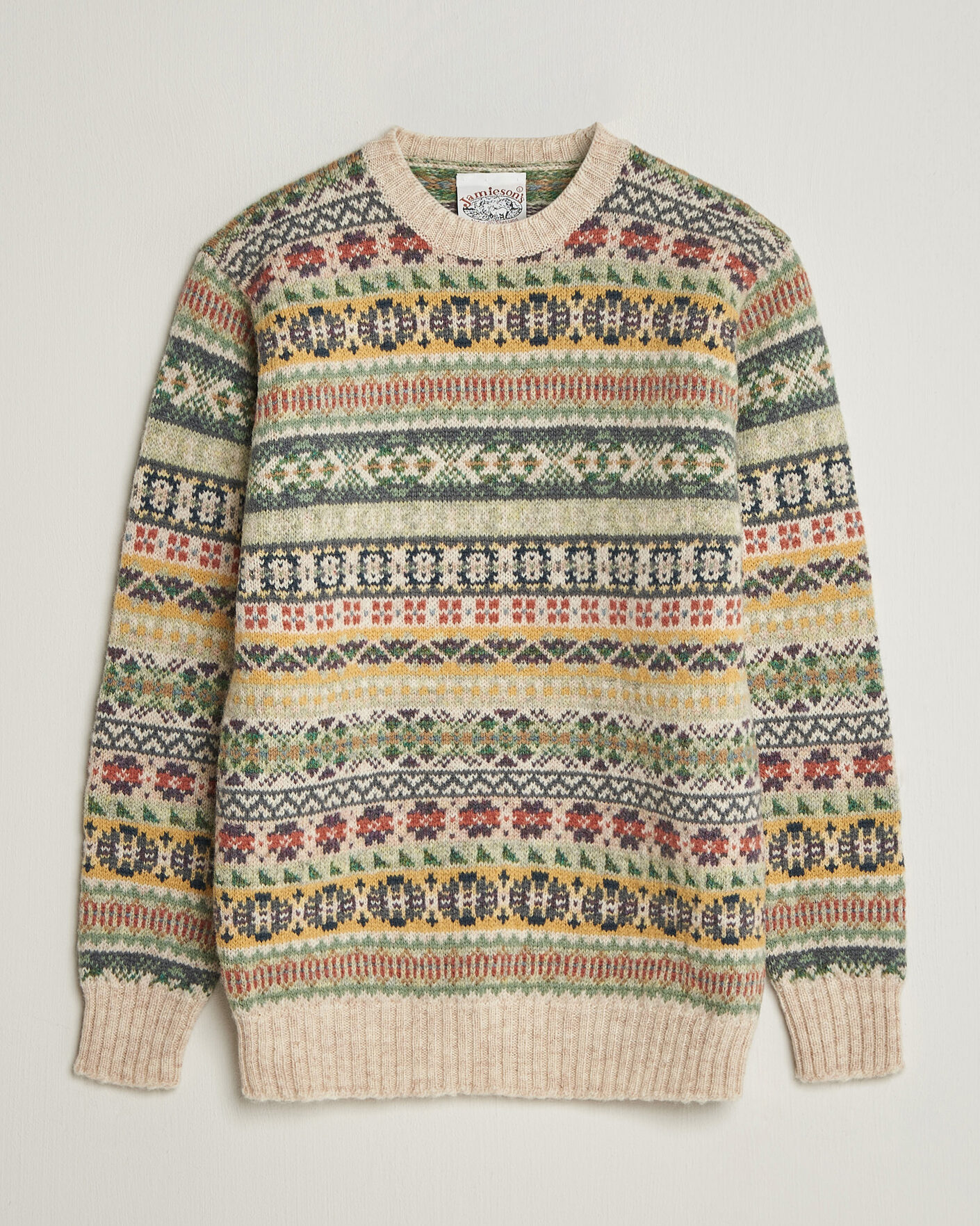 Mies | Puserot | Jamieson's of Shetland | Jamiesons Of Shetland All Over Fair Isle Pullover Crew Neck Beige