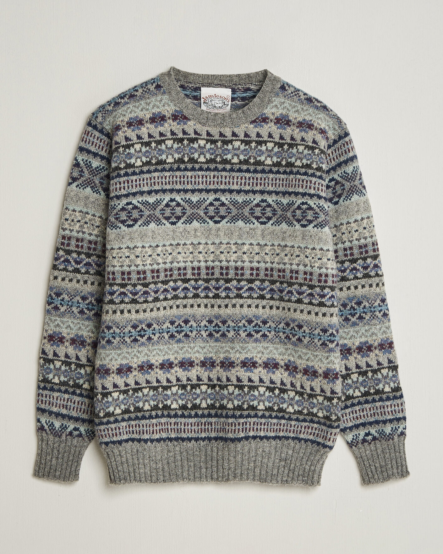 Mies | Puserot | Jamieson's of Shetland | Jamiesons Of Shetland All Over Fair Isle Pullover Crew Neck Light Grey