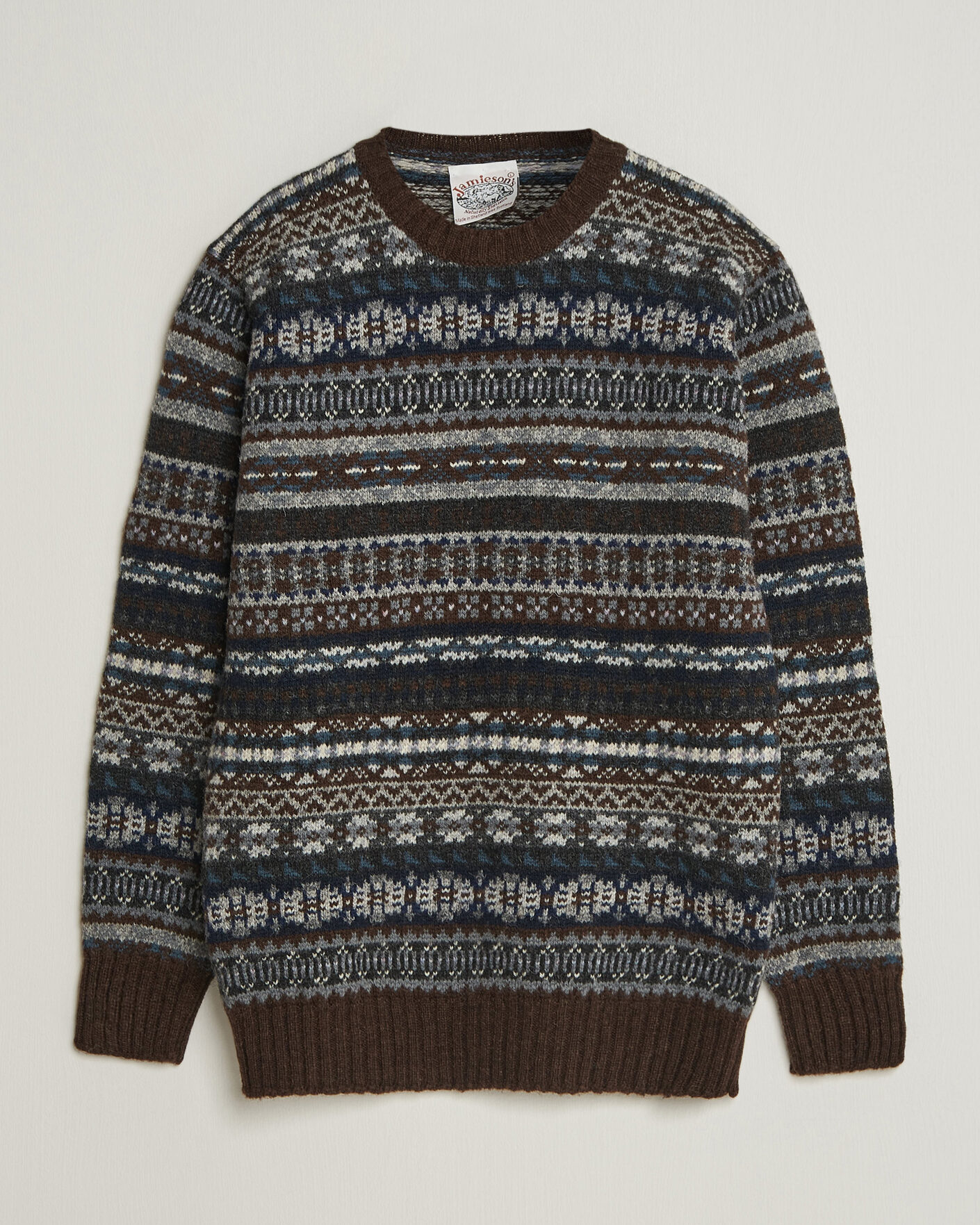 Mies | Puserot | Jamieson's of Shetland | Jamiesons Of Shetland All Over Fair Isle Pullover Crew Neck Brown