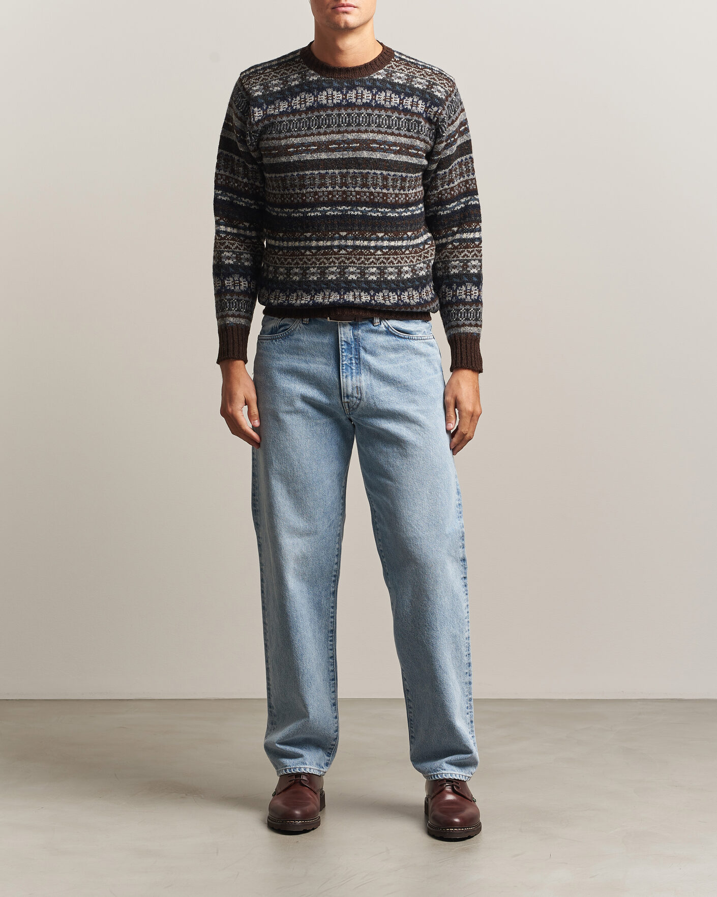 Mies | Puserot | Jamieson's of Shetland | Jamiesons Of Shetland All Over Fair Isle Pullover Crew Neck Brown