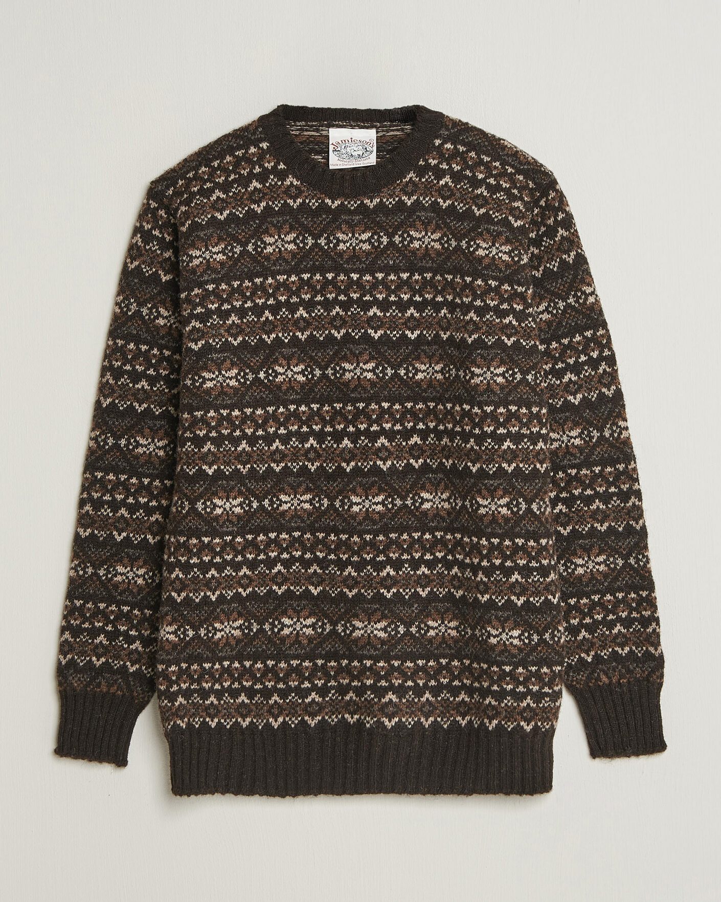 Mies | Puserot | Jamieson's of Shetland | Jamiesons Of Shetland All Over Fair Isle Pullover Crew Neck Dark Brown