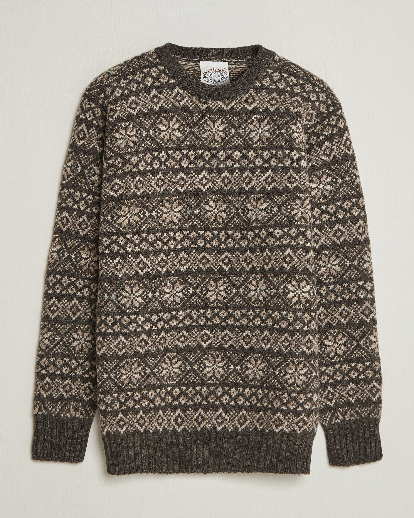 Mies | Puserot | Jamieson's of Shetland | Jamiesons Of Shetland All Over Fair Isle Pullover Crew Neck Grey