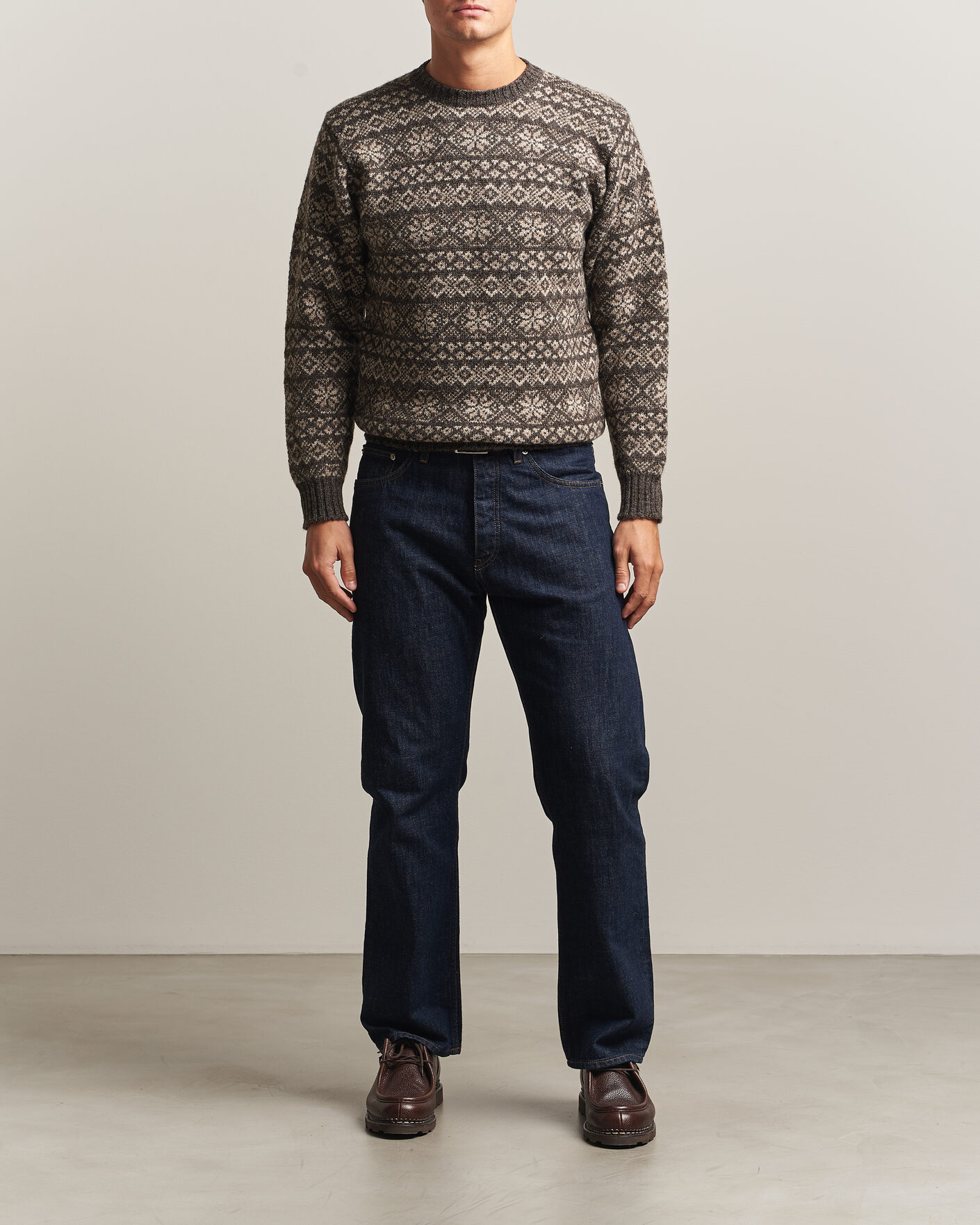 Mies | Puserot | Jamieson's of Shetland | Jamiesons Of Shetland All Over Fair Isle Pullover Crew Neck Grey