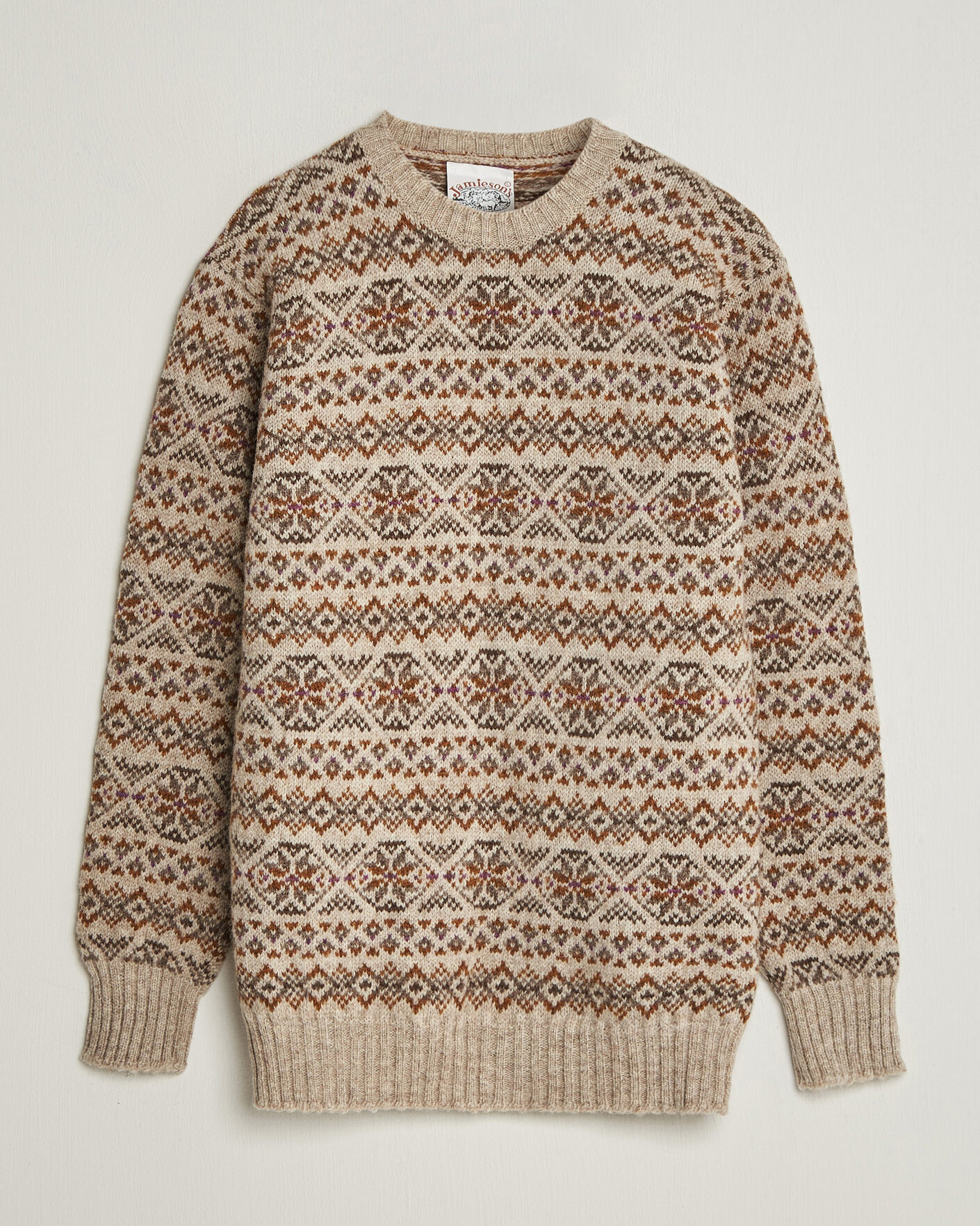 Mies | Puserot | Jamieson's of Shetland | Jamiesons Of Shetland All Over Fair Isle Pullover Crew Neck Natural