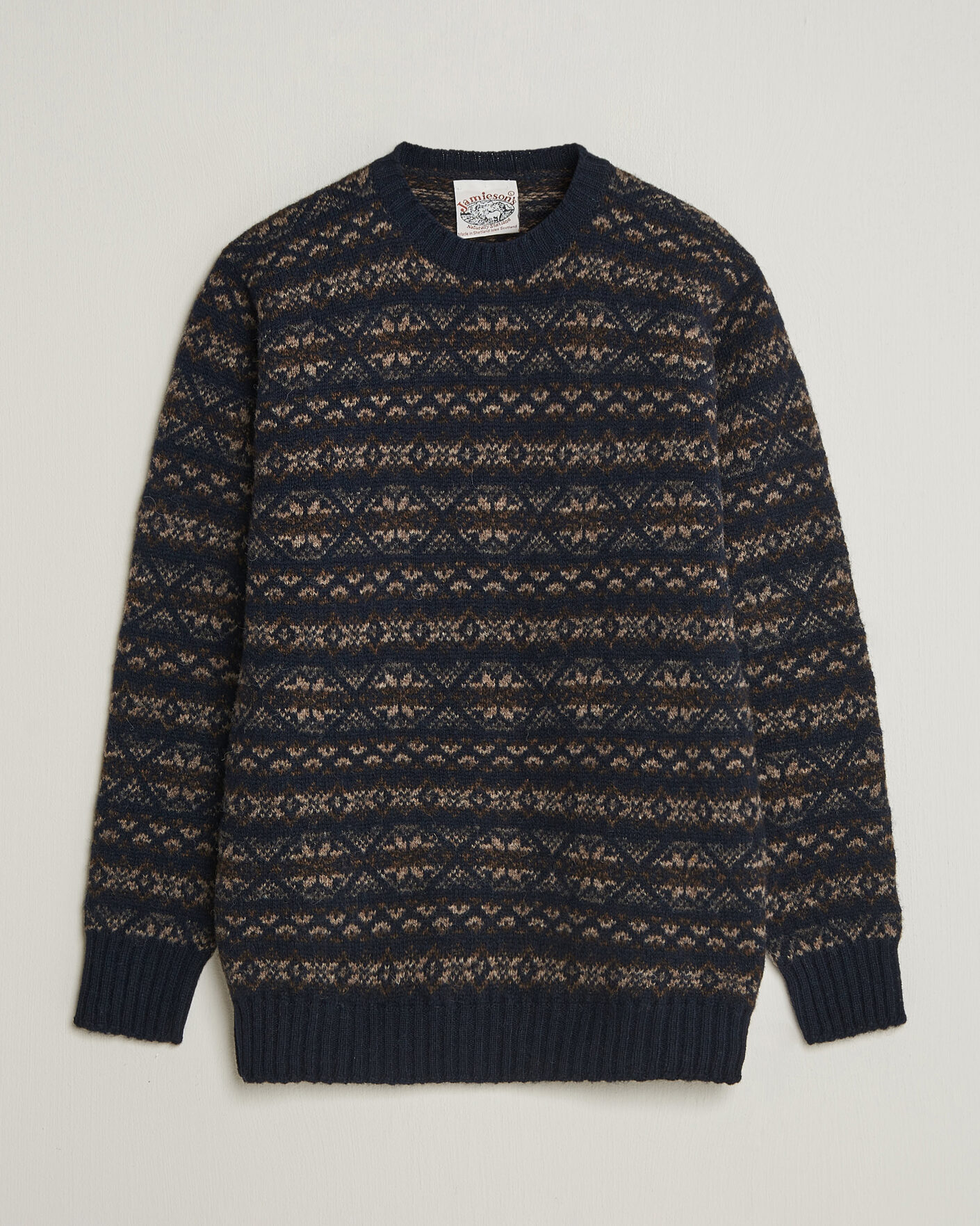 Mies | Puserot | Jamieson's of Shetland | Jamiesons Of Shetland All Over Fair Isle Pullover Crew Neck Navy