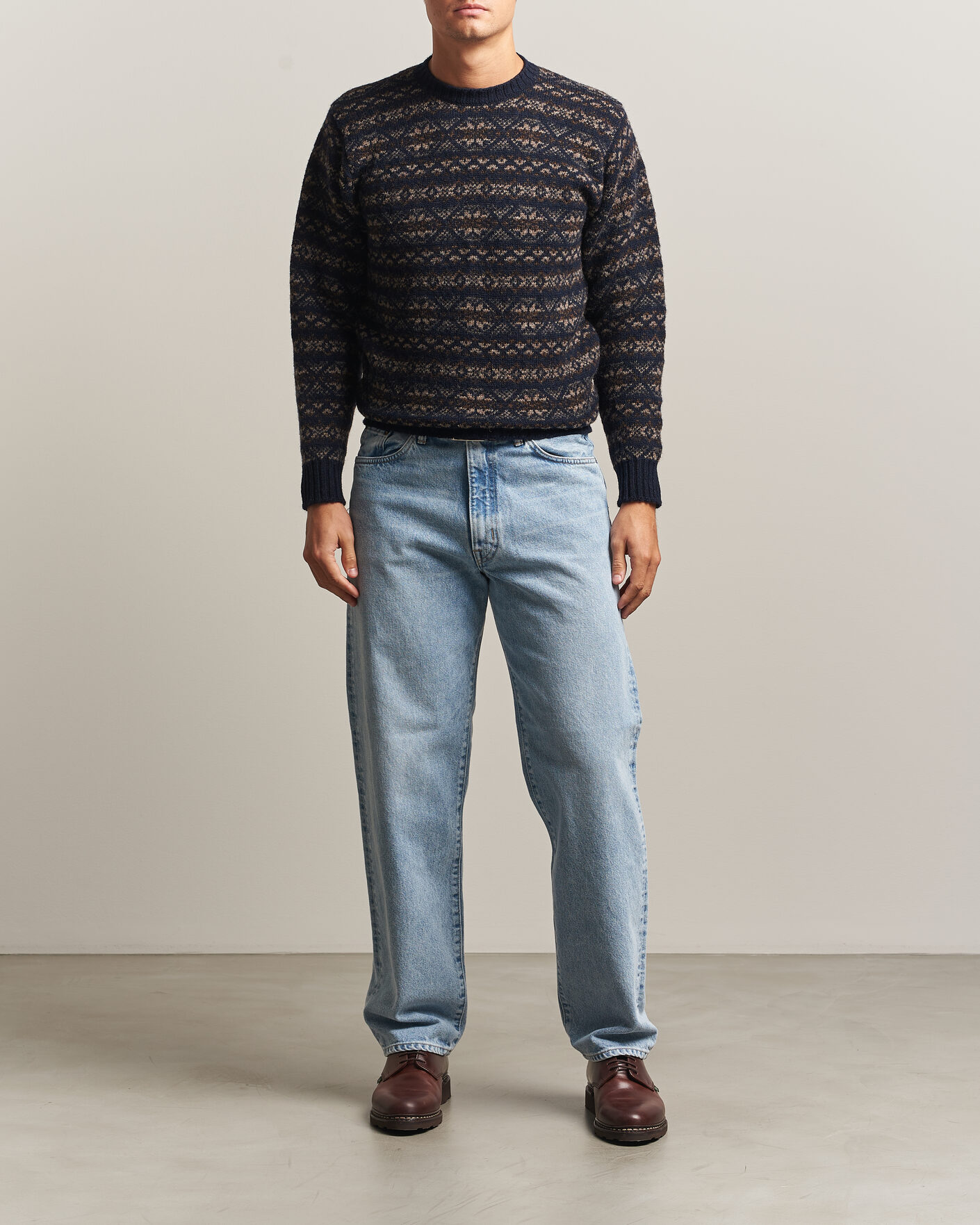 Mies | Puserot | Jamieson's of Shetland | Jamiesons Of Shetland All Over Fair Isle Pullover Crew Neck Navy