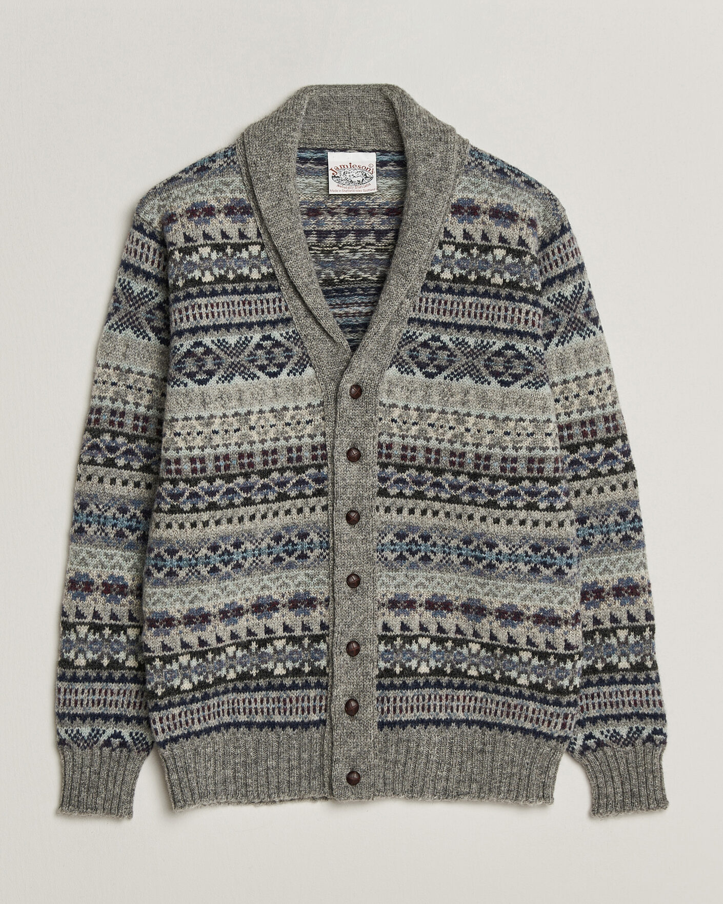 Mies | Puserot | Jamieson's of Shetland | Jamiesons Of Shetland All Over Fair Isle Shawl Collar Cardigan Grey