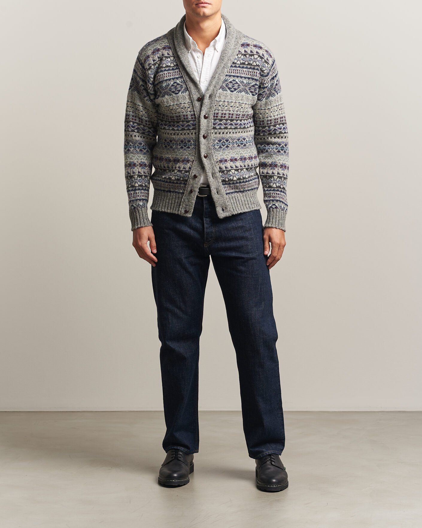 Mies | Puserot | Jamieson's of Shetland | Jamiesons Of Shetland All Over Fair Isle Shawl Collar Cardigan Grey