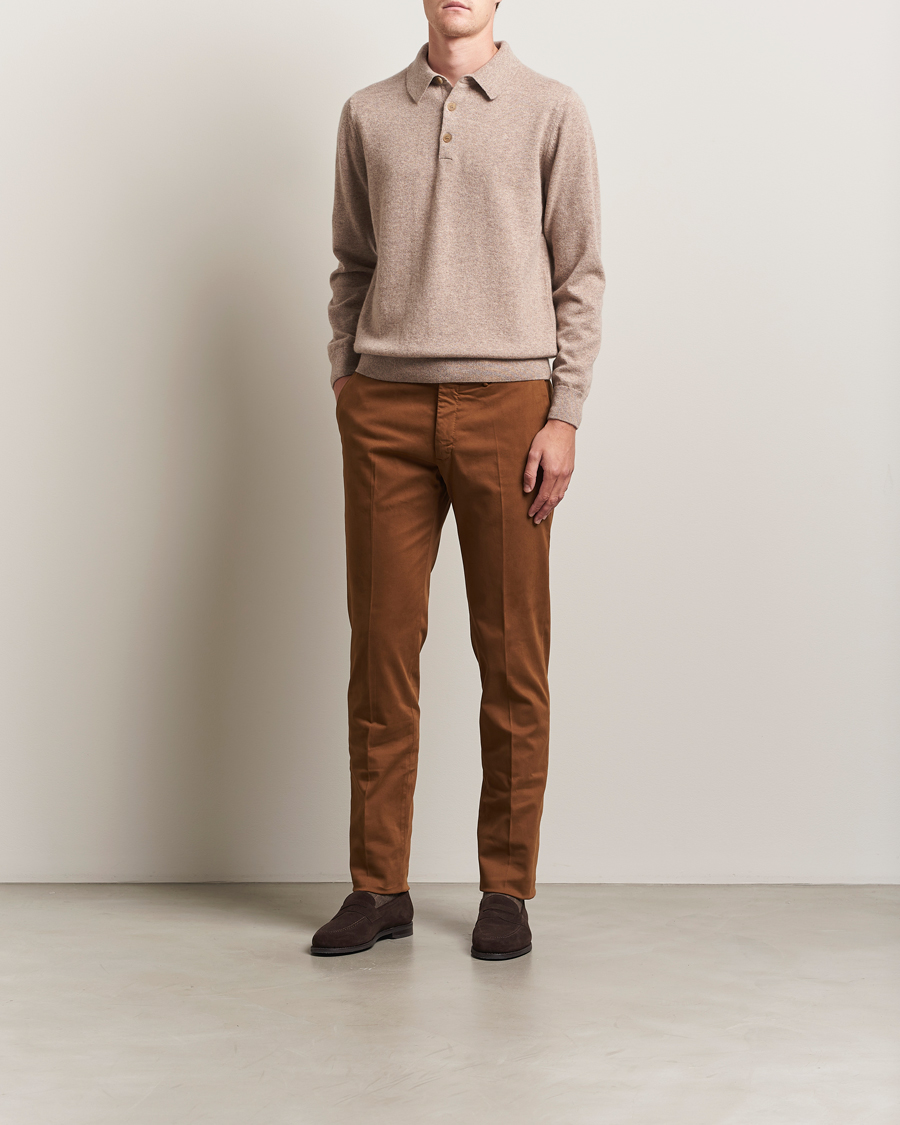 Mies | Housut | Incotex | Slim Fit Cotton Stretch Chinos Brown