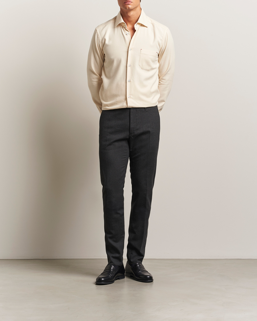 Mies | Housut | Incotex | Slim Fit Washable Flannel Trousers Charcoal