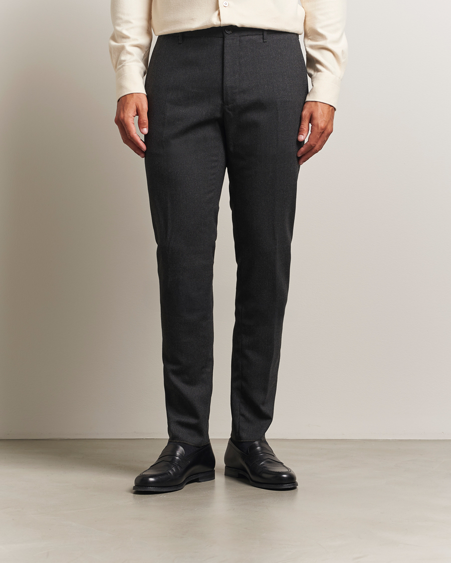 Mies | Housut | Incotex | Slim Fit Washable Flannel Trousers Charcoal
