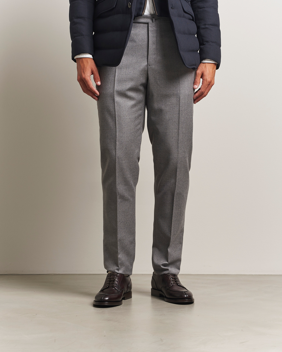 Mies | Housut | Incotex | Regular Fit Worsted Flannel Trousers Light Grey