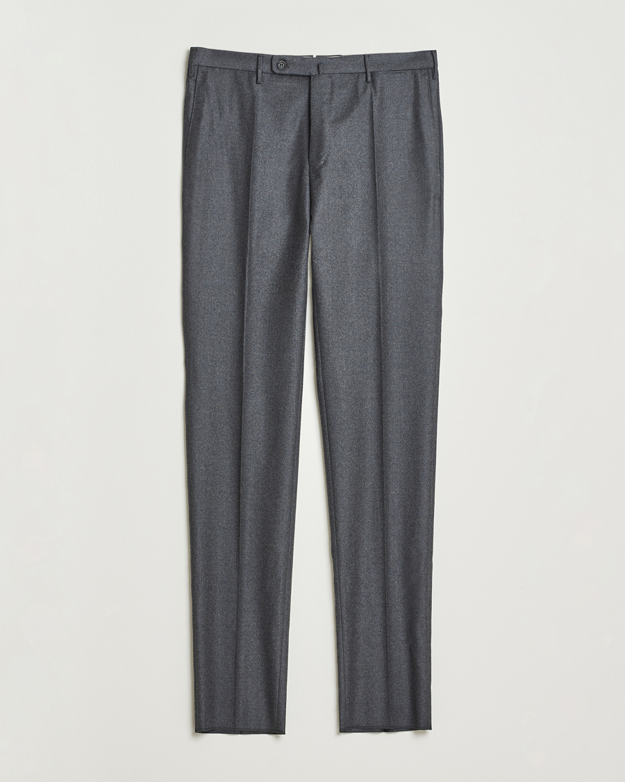Mies | Housut | Incotex | Regular Fit Worsted Flannel Trousers Grey Melange