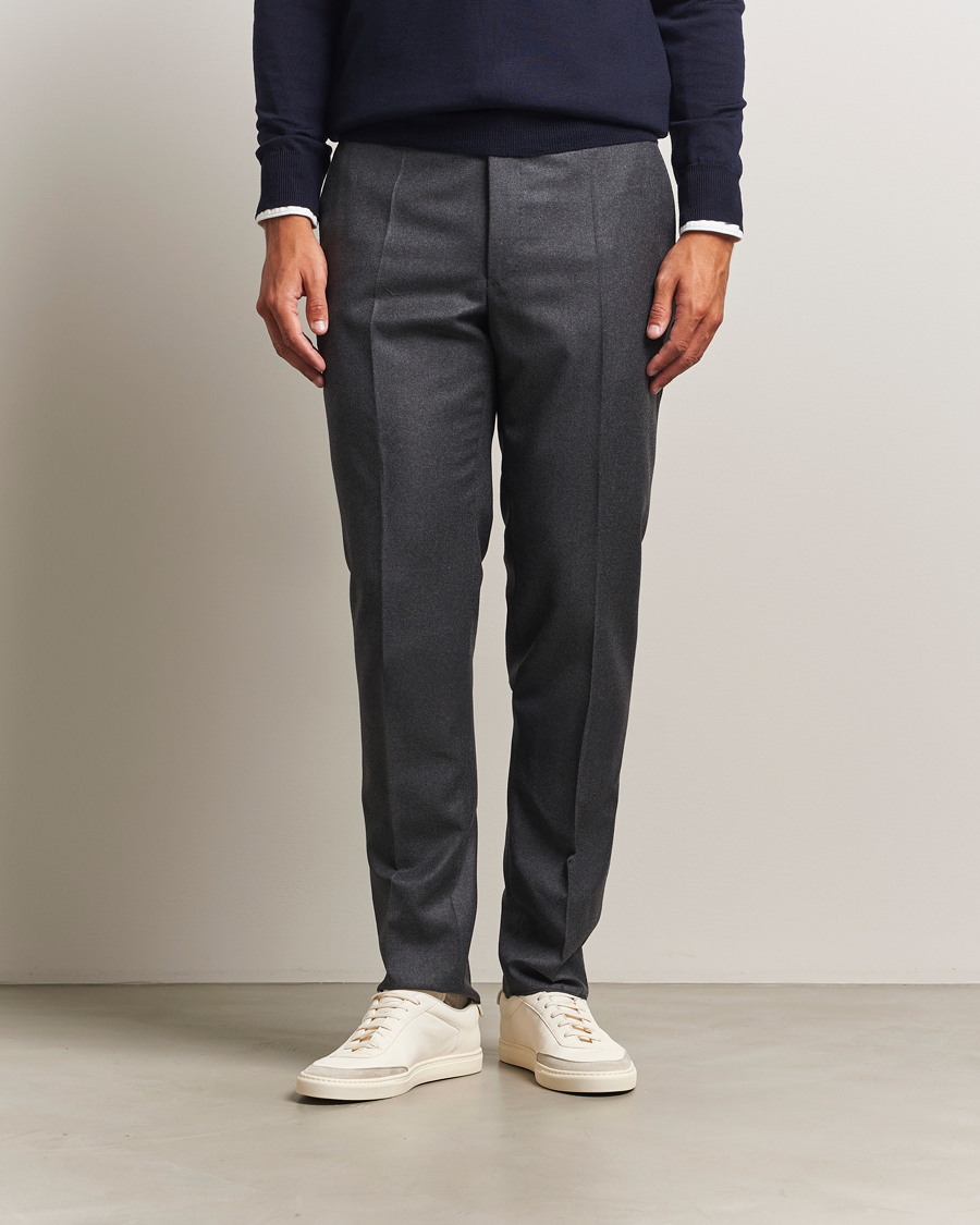 Mies | Housut | Incotex | Regular Fit Worsted Flannel Trousers Grey Melange