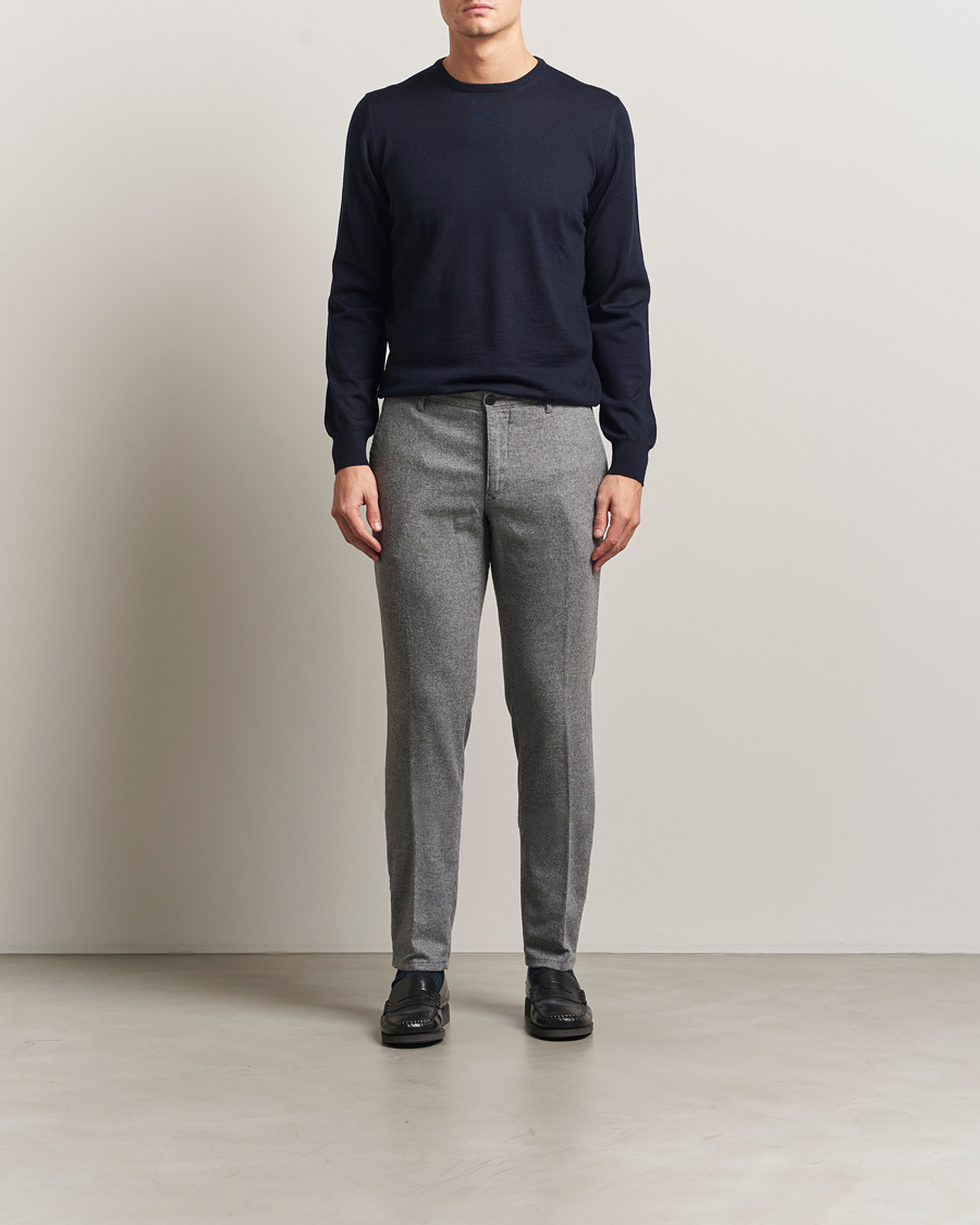 Mies | Housut | Incotex | Slim Fit Washed Flannel Slacks Light Grey