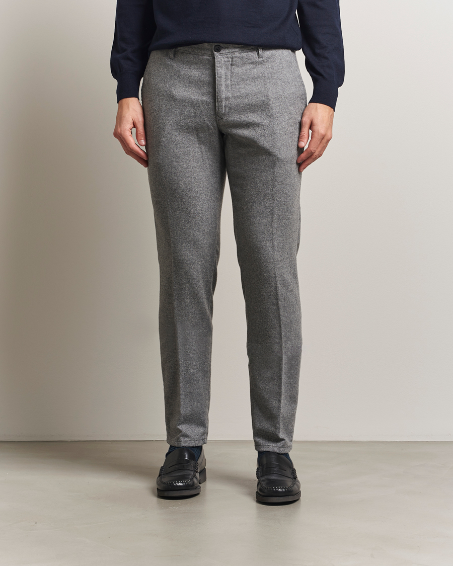 Mies | Housut | Incotex | Slim Fit Washed Flannel Slacks Light Grey