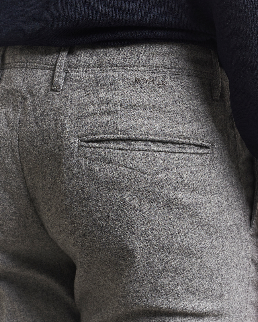 Mies | Housut | Incotex | Slim Fit Washed Flannel Slacks Light Grey