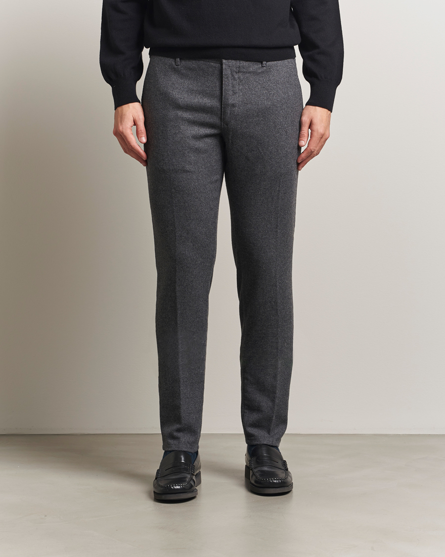 Mies | Housut | Incotex | Slim Fit Washed Flannel Slacks Grey Melange