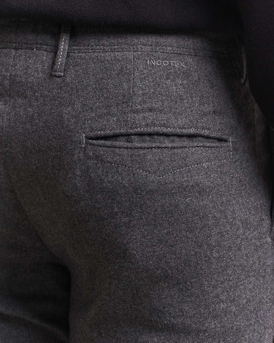 Mies | Housut | Incotex | Slim Fit Washed Flannel Slacks Grey Melange