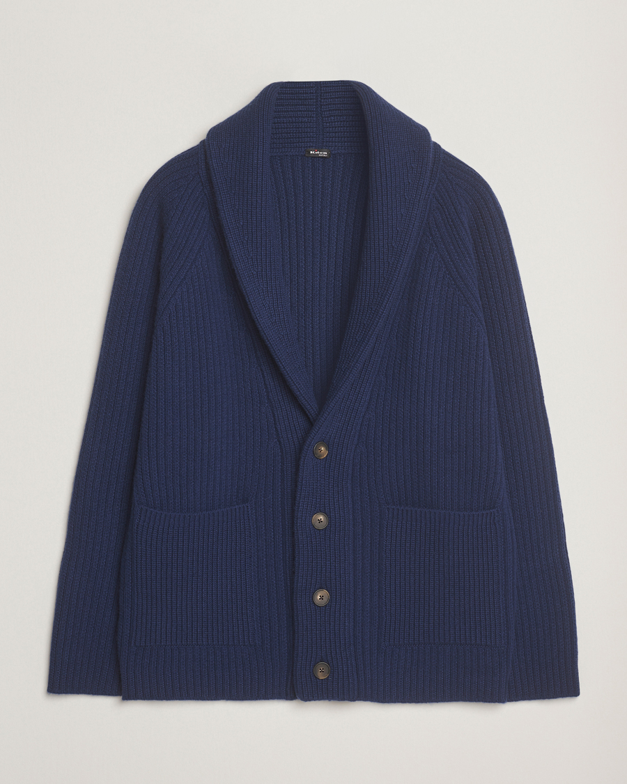 Mies | Puserot | Kiton | Cashmere Rib Shawl Cardigan Navy