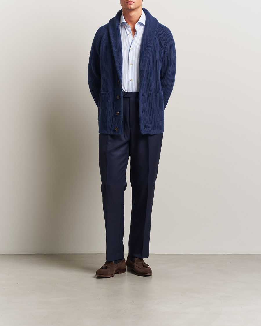 Mies | Puserot | Kiton | Cashmere Rib Shawl Cardigan Navy