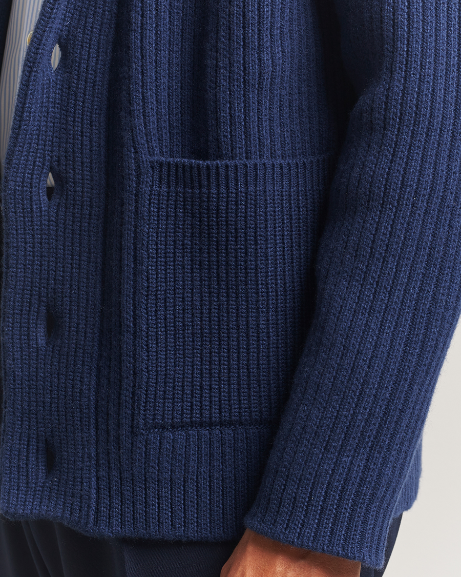 Mies | Puserot | Kiton | Cashmere Rib Shawl Cardigan Navy