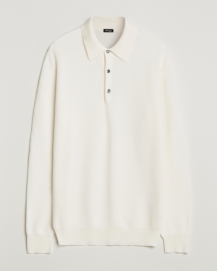 Mies | Puserot | Kiton | Cashmere Rib Long Sleeve Polo Light Beige
