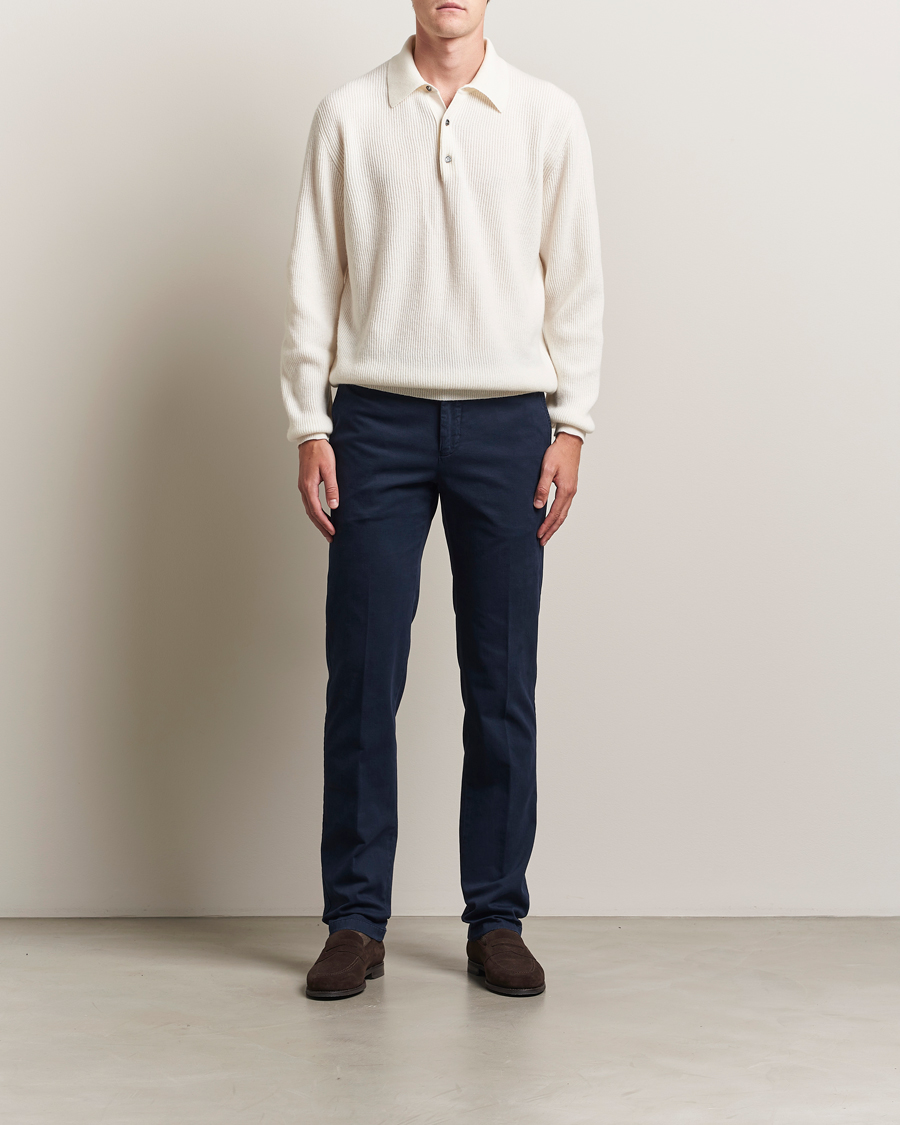 Mies | Puserot | Kiton | Cashmere Rib Long Sleeve Polo Light Beige