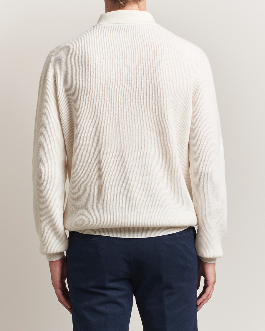 Mies | Puserot | Kiton | Cashmere Rib Long Sleeve Polo Light Beige
