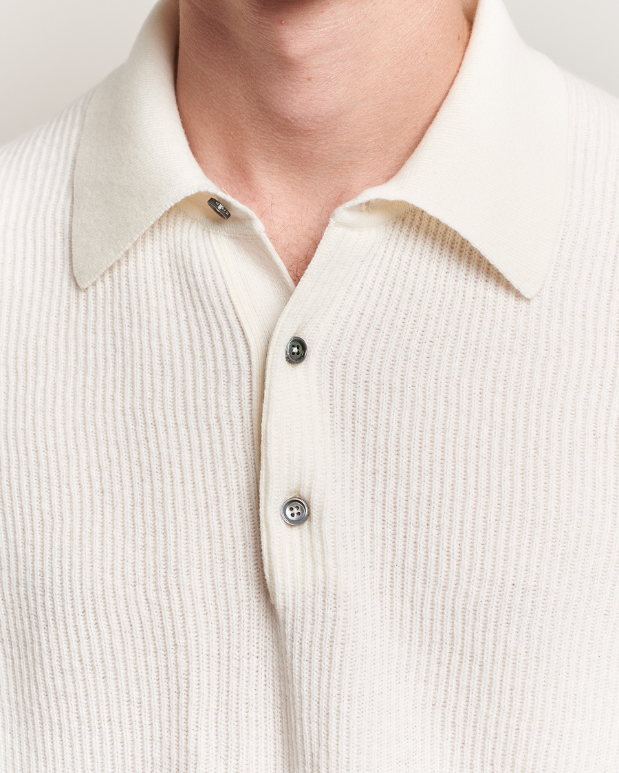Mies | Puserot | Kiton | Cashmere Rib Long Sleeve Polo Light Beige