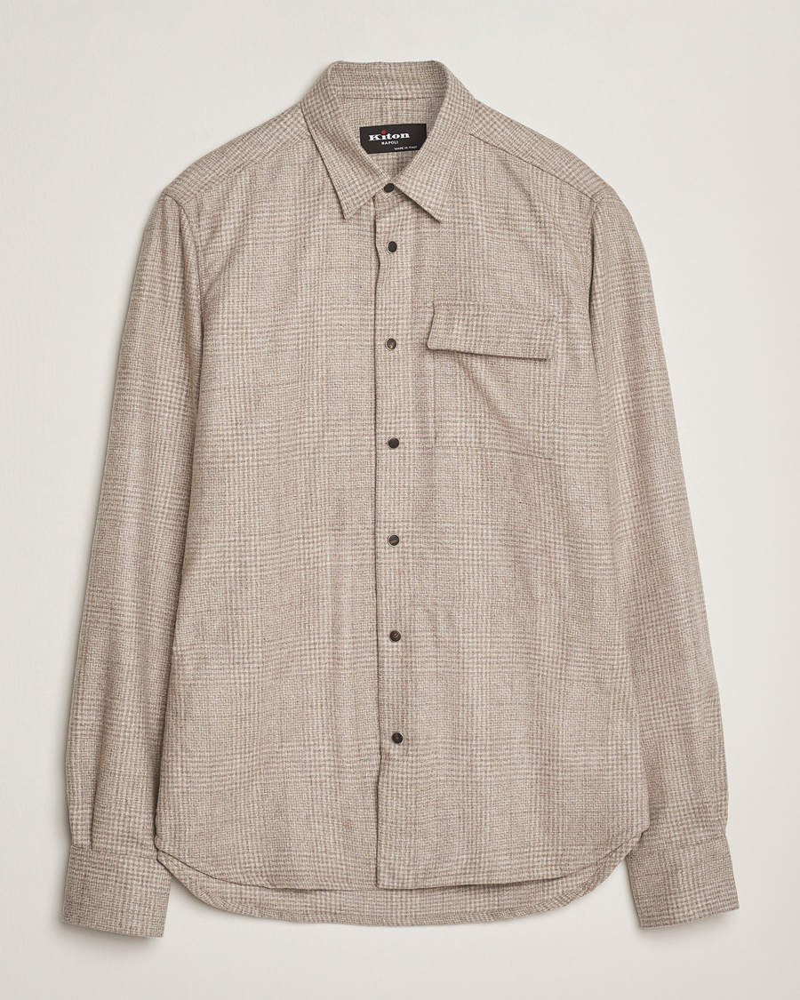 Mies | Kauluspaidat | Kiton | Wool Check Overshirt Light Beige