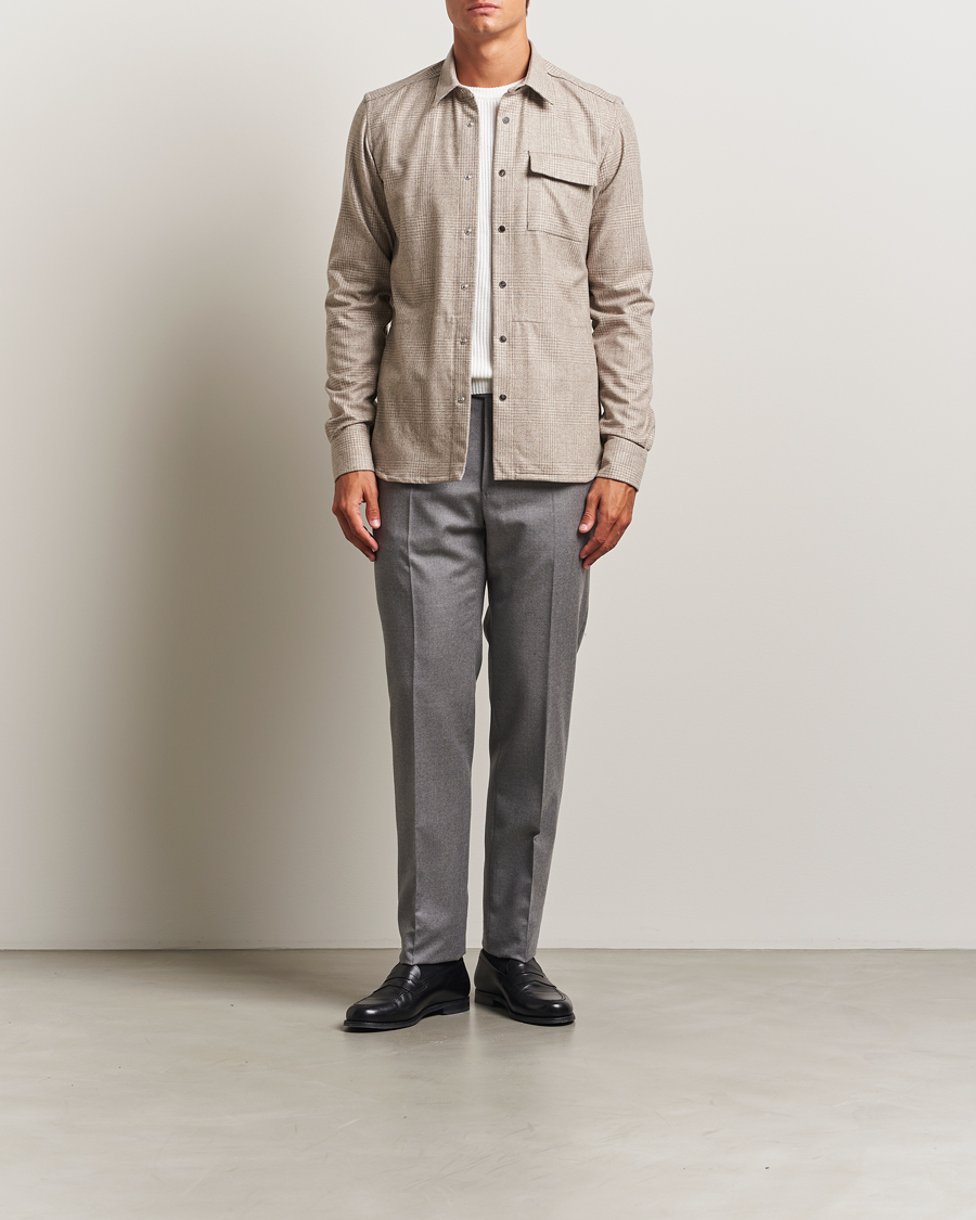 Mies | Kauluspaidat | Kiton | Wool Check Overshirt Light Beige