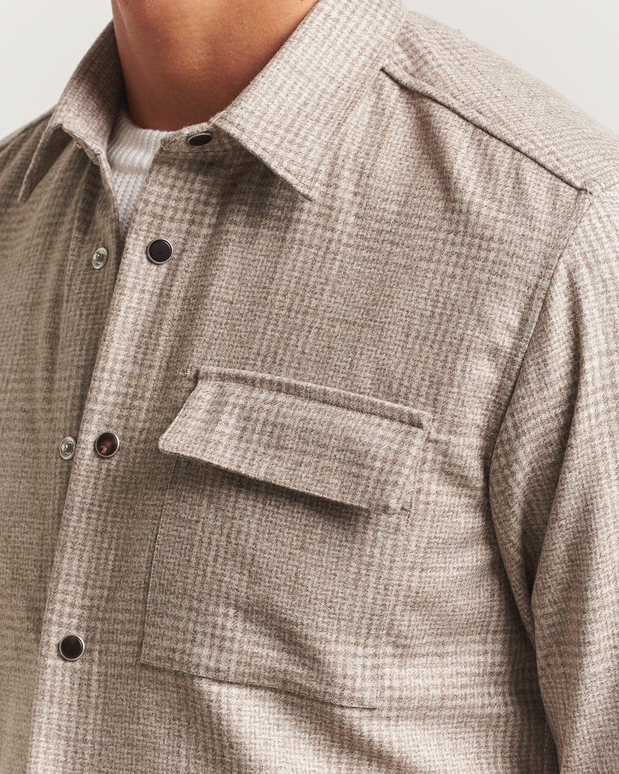 Mies | Kauluspaidat | Kiton | Wool Check Overshirt Light Beige