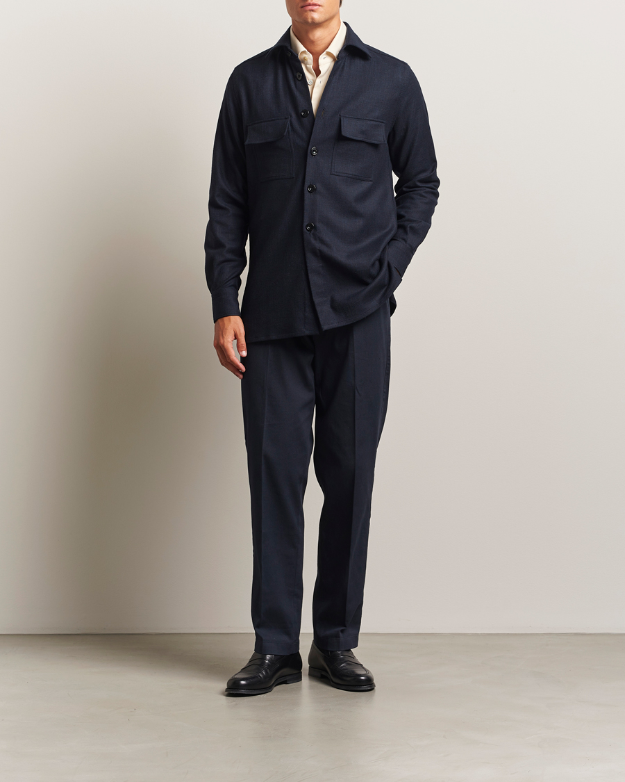 Mies | Kauluspaidat | Kiton | Wool Overshirt Navy
