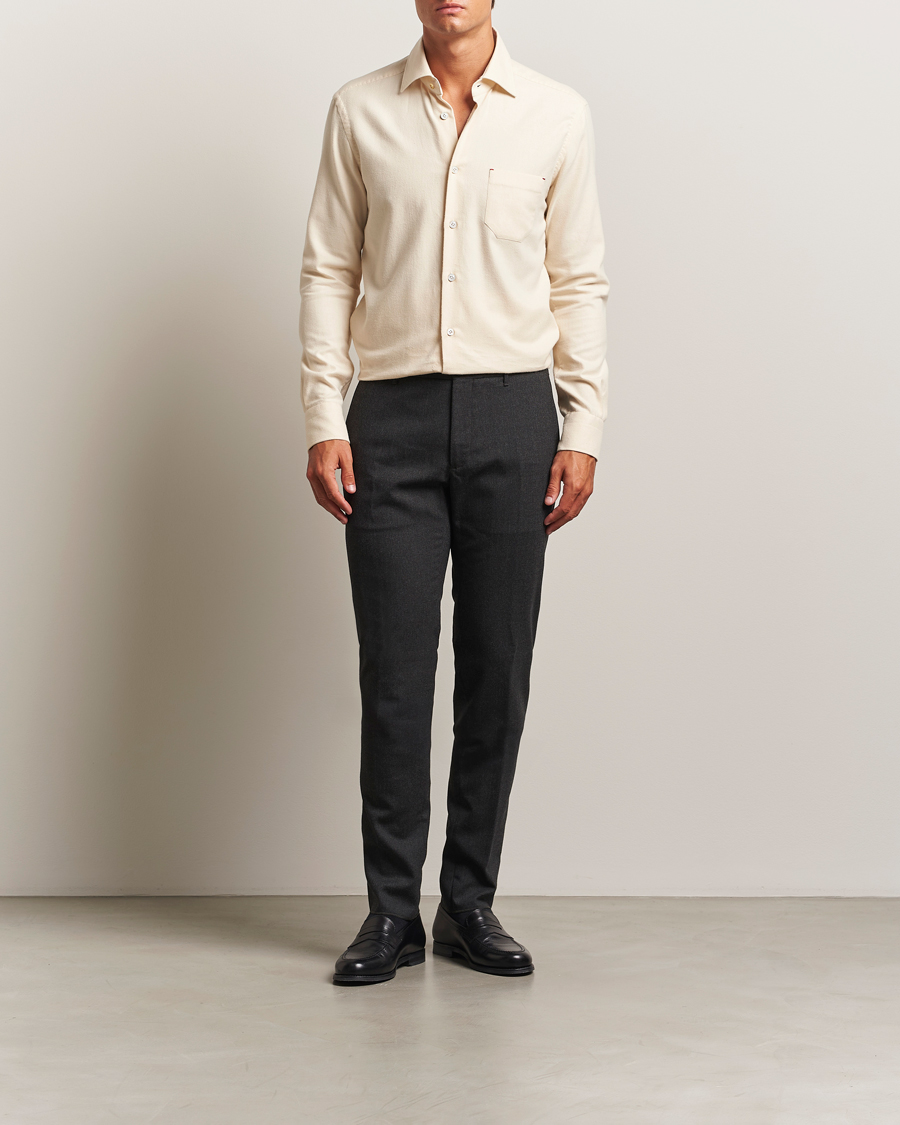 Mies | Kauluspaidat | Kiton | Cotton Flannel Sport Shirt Cream