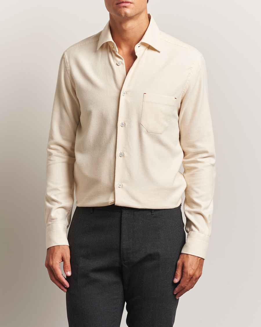 Mies | Kauluspaidat | Kiton | Cotton Flannel Sport Shirt Cream