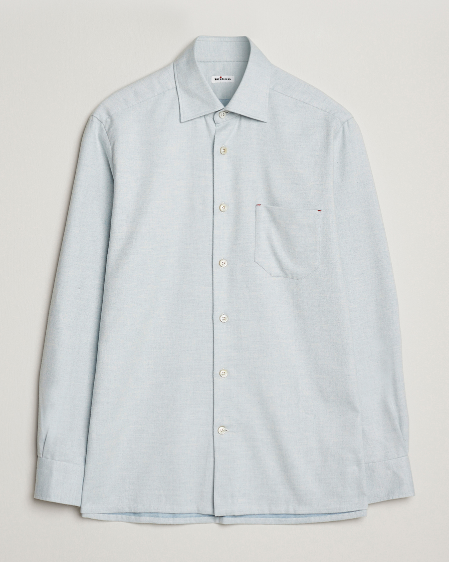 Mies | Kauluspaidat | Kiton | Cotton Flannel Sport Shirt Light Blue