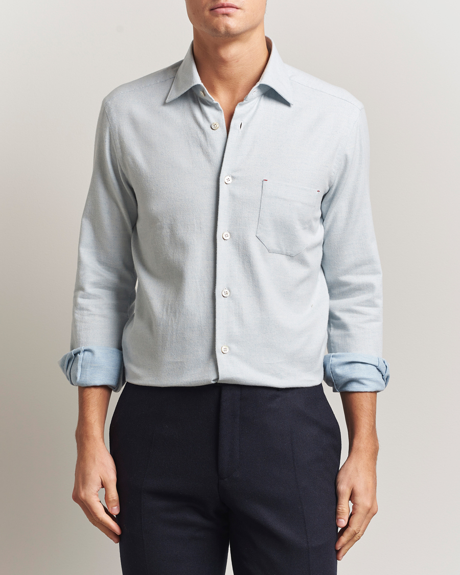 Mies | Kauluspaidat | Kiton | Cotton Flannel Sport Shirt Light Blue