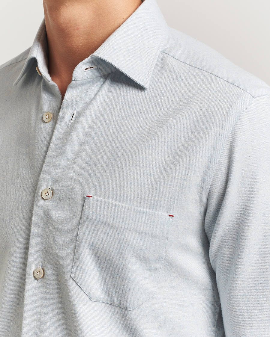 Mies | Kauluspaidat | Kiton | Cotton Flannel Sport Shirt Light Blue