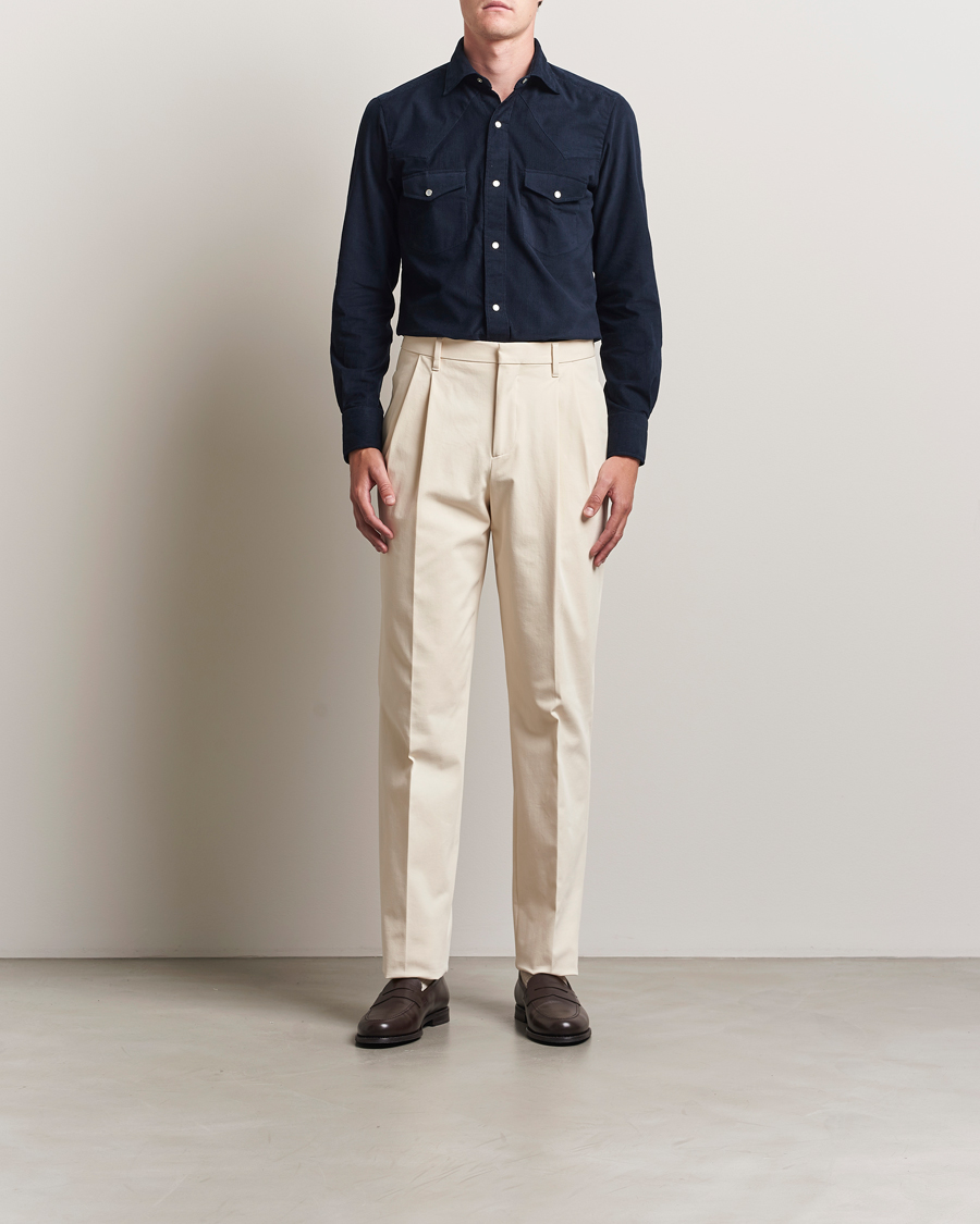Mies | Housut | Lardini | Double Pleated Cotton Stretch Trousers Off White