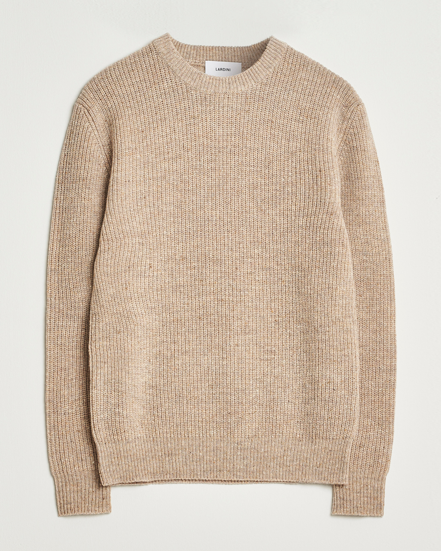 Mies | Puserot | Lardini | Knitted Wool Crew Neck Light Brown