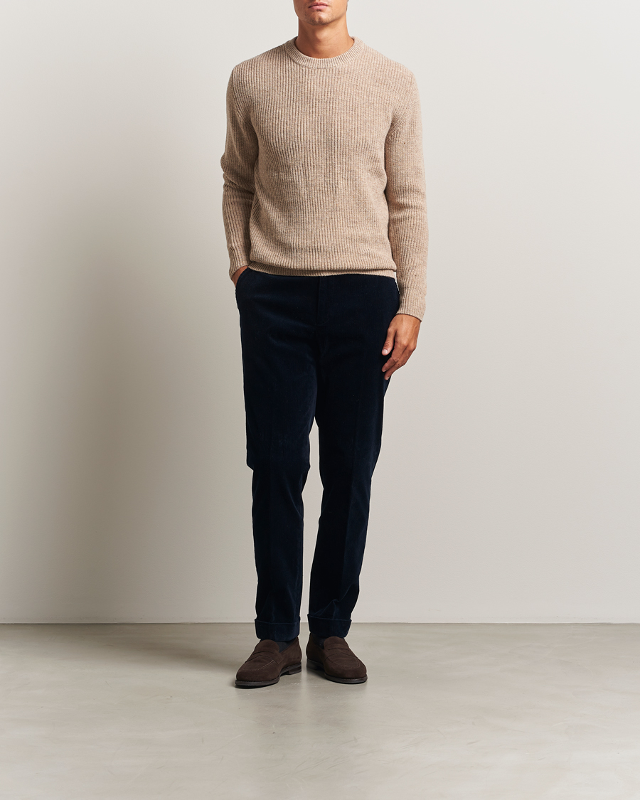 Mies | Puserot | Lardini | Knitted Wool Crew Neck Light Brown
