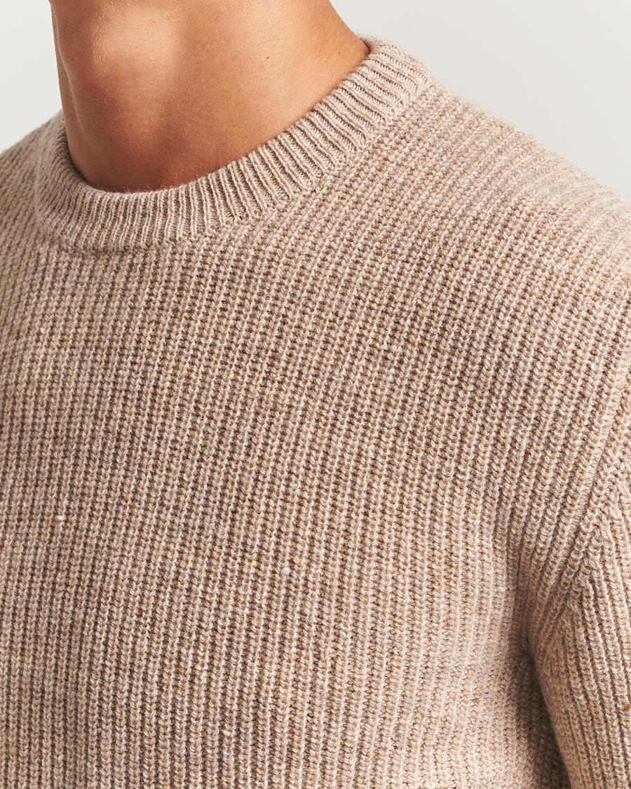 Mies | Puserot | Lardini | Knitted Wool Crew Neck Light Brown