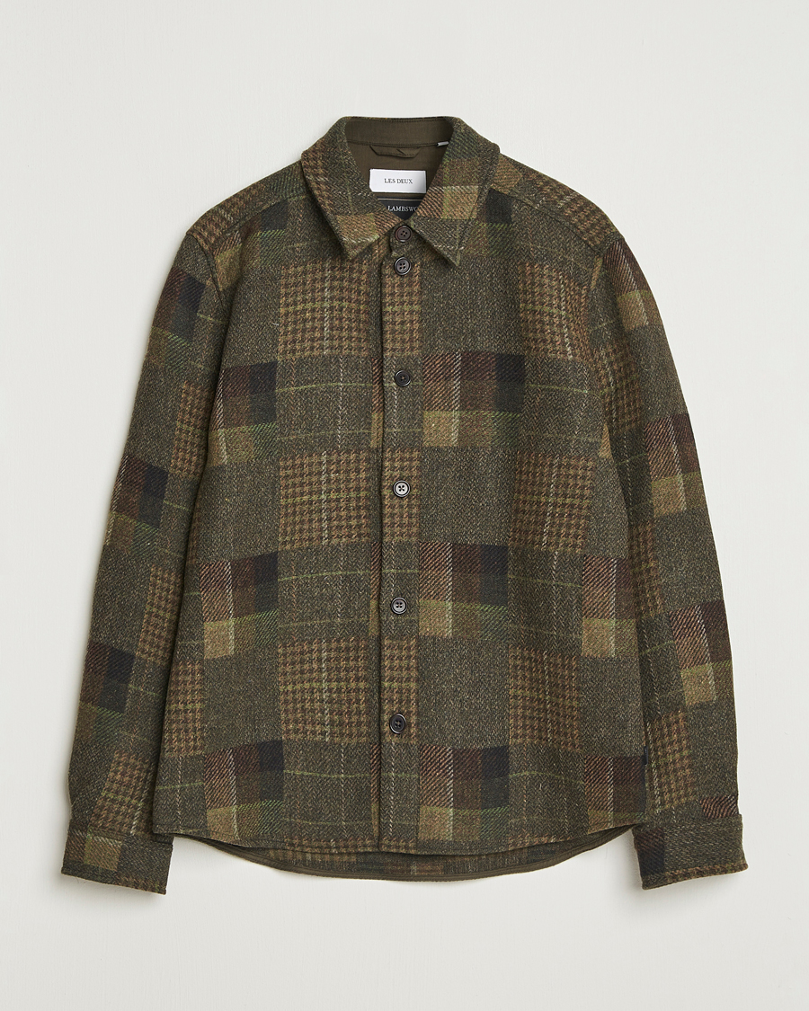 Mies | Kauluspaidat | LES DEUX | Kody Patchwork Wool Overshirt Green