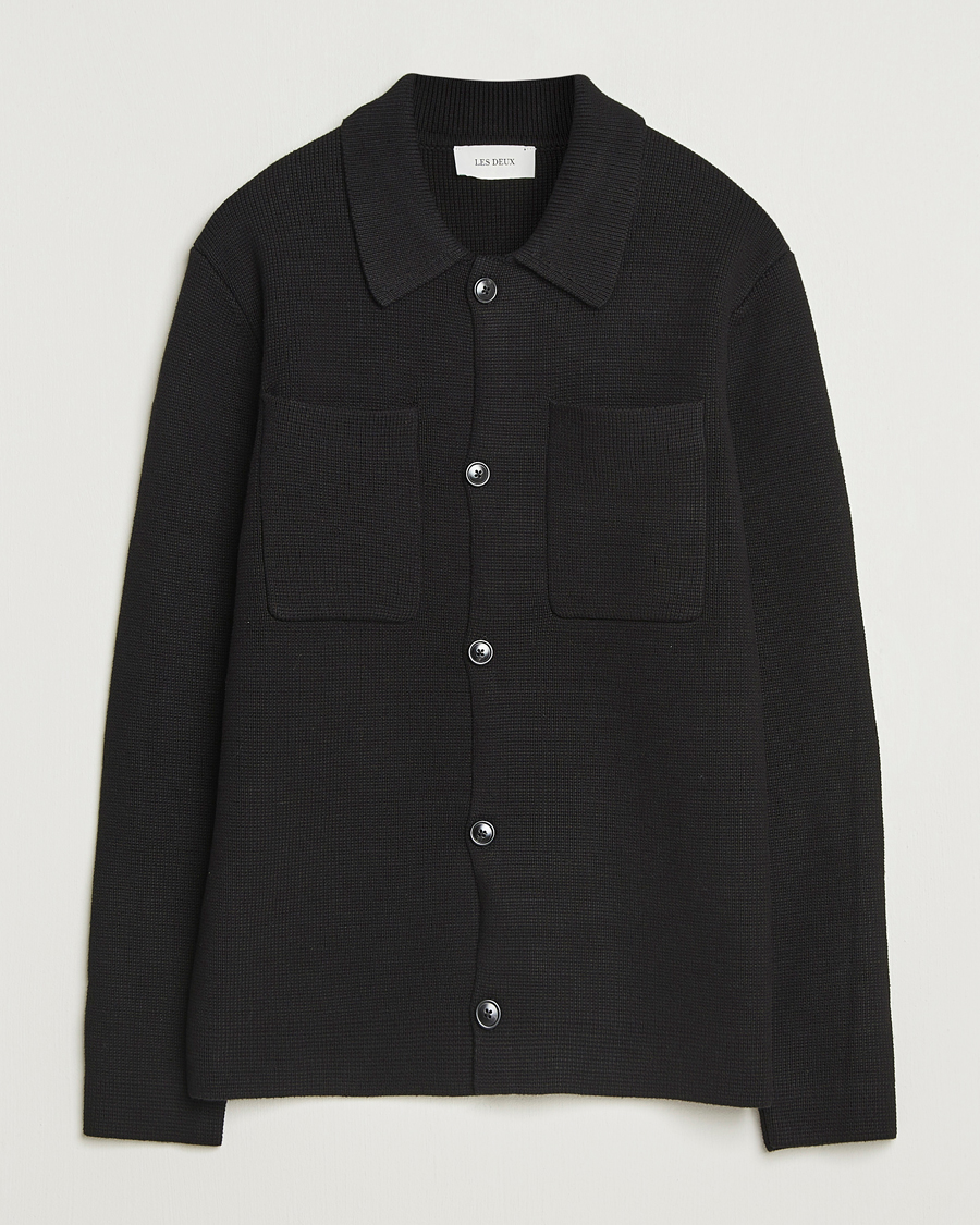 Mies | Puserot | LES DEUX | Fisher Cotton Milano Knitted Overshirt Black